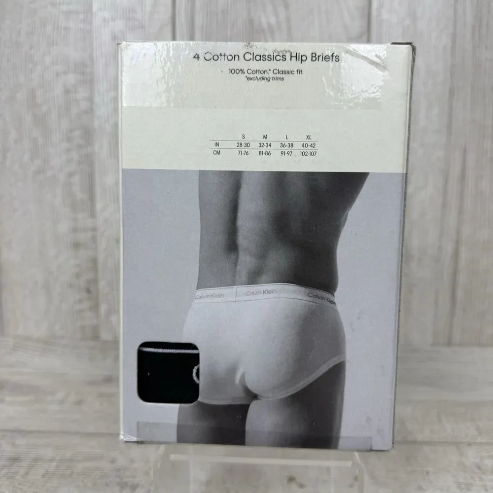 Calvin Klein Mens XL Black Cotton Classics Hip Briefs Underwear 4-Pack Soft New